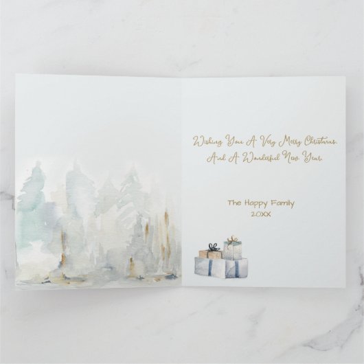 Pine Tree Forest Waterverf Kerstmis Kaart (Binnen)
