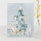 Pine Tree Forest Waterverf Kerstmis Kaart (Gele Bloem)