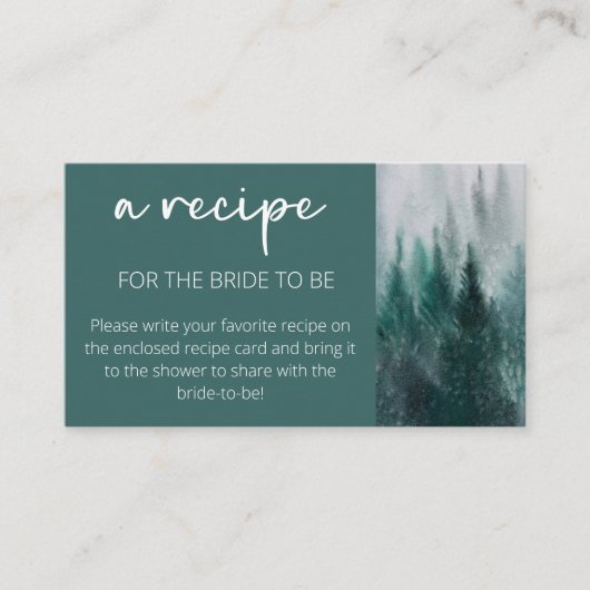 Pine Tree Forest Waterverf Recept voor de bruid Informatiekaartje (Voorkant)