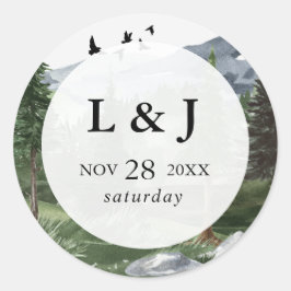 Pine Tree Forest Waterverf thema huwelijksgunst Ronde Sticker