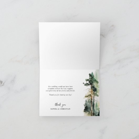 Pine Tree Forest Wedding Dank u kaart (Binnen)