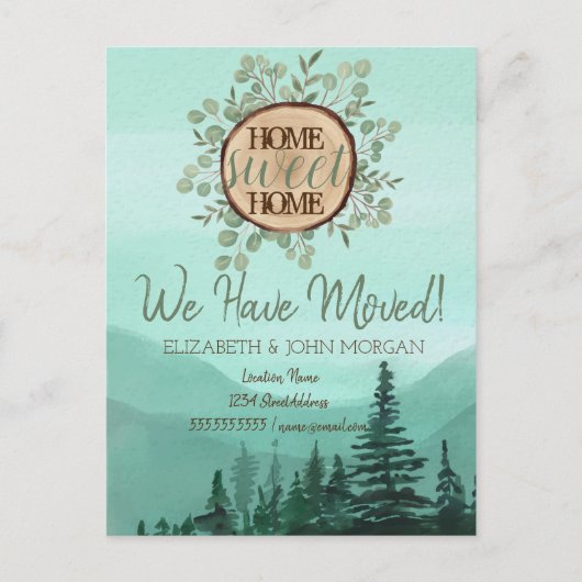 Pine Tree Forest Wood Thema Home Sweet Home Aankondigingskaart (Voorkant)