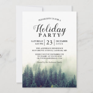 Pine Tree Forest Woodland Holiday Party Kaart