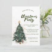 Pine Tree Glitter Stars Kerst Bedrijfsfeest Kaart (Staand voorkant)