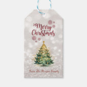 Pine Tree, Glittery Bokeh Vakantie Cadeaulabel (Voorkant)