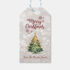 Pine Tree, Glittery Bokeh Vakantie Cadeaulabel