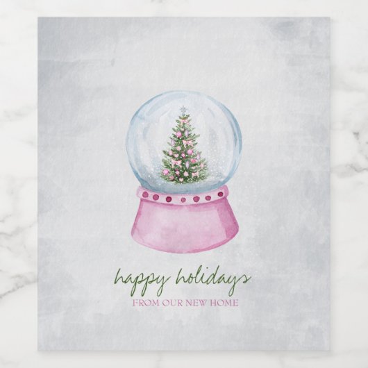 Pine Tree Globe Snow Holiday Wijn Etiket (Enkel label)