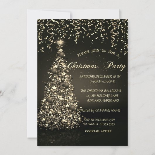 Pine Tree Goud Confetti Kerstbedrijfsfeest Kaart (Voorkant)