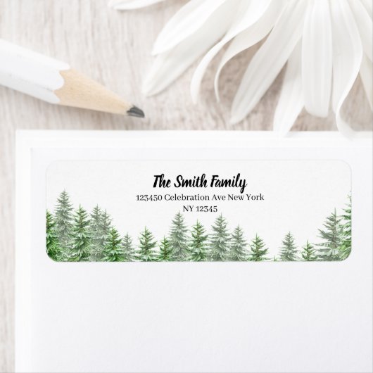 Pine Tree Green Bruiloft Retouradres Label (Insitu)