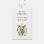 Pine Tree Green Plaid Christmas Angel Cadeaulabel (Voorkant)