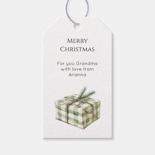 Pine Tree Green Plaid Christmas Gift Cadeaulabel (Voorkant)