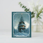 Pine Tree House in Winter | Kerstboom Briefkaart (Staand voorkant)
