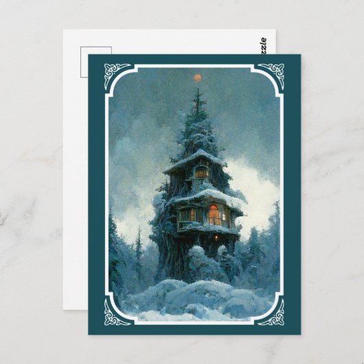 Pine Tree House in Winter | Kerstboom Briefkaart (Voorkant / Achterkant)
