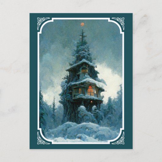 Pine Tree House in Winter | Kerstboom Briefkaart (Voorkant)