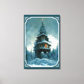 Pine Tree House in Winter | Kerstboom Canvas Afdruk (Voorkant)