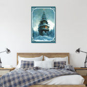 Pine Tree House in Winter | Kerstboom Canvas Afdruk (Insitu (Slaapkamer))