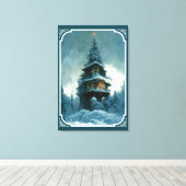 Pine Tree House in Winter | Kerstboom Canvas Afdruk (Insitu (Houten vloer))