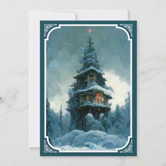 Pine Tree House in Winter | Kerstboom Kaart (Voorkant)