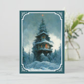 Pine Tree House in Winter | Kerstboom Kaart (Staand voorkant)