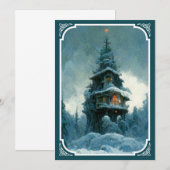 Pine Tree House in Winter | Kerstboom Kaart (Voorkant / Achterkant)