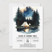 Pine Tree Kampvuur Verjaardag uitnodiging (Voorkant)