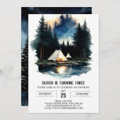 Pine Tree Kampvuur Verjaardag uitnodiging (Voorkant / Achterkant)