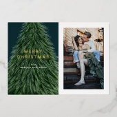 Pine Tree kerstfeestdag Foto Folie uitnodiging (Voorkant)