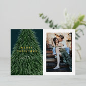 Pine Tree kerstfeestdag Foto Folie uitnodiging (Staand Voorkant)