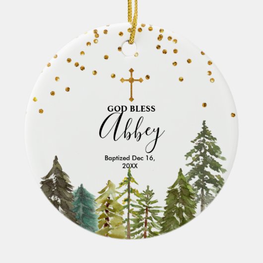 Pine Tree Kerstmis Baptisme God Bless Ornament (Voorkant)