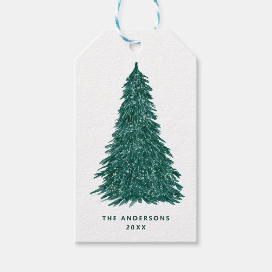 Pine Tree Kerstmis | Groene Winter Vakantie Cadeaulabel (Voorkant)