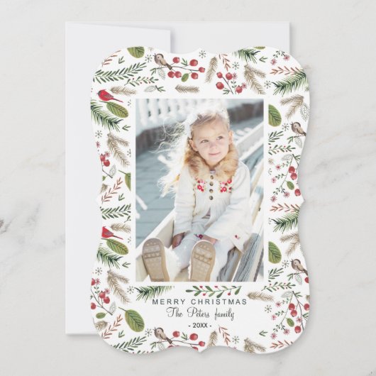 Pine Tree-kerstvogels | Vakantieknopkaart Feestdagenkaart (Voorkant)