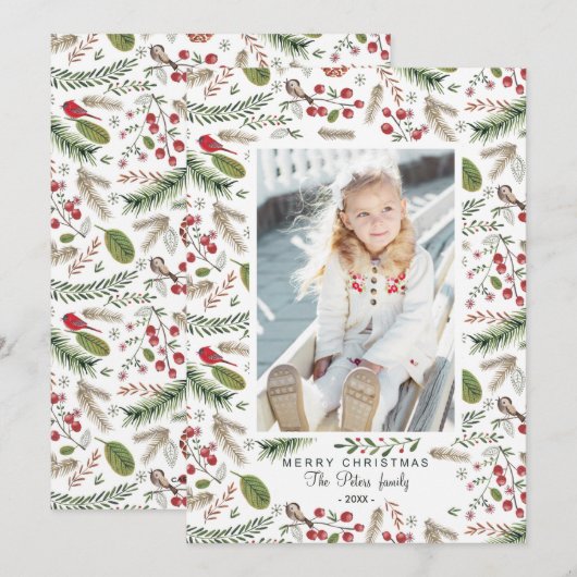 Pine Tree-kerstvogels | Vakantieknopkaart Feestdagenkaart (Voorkant / Achterkant)