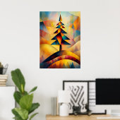 Pine Tree - Kubistisch Minimalistisch Meesterwerk Poster (Thuiskantoor)