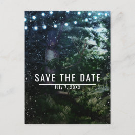 Pine Tree & Lights Winter Huwelijk Save the Date Aankondigingskaart