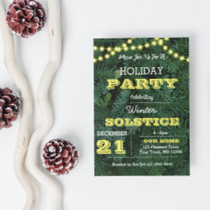 Pine Tree Lights Yellow Holiday Uitnodiging