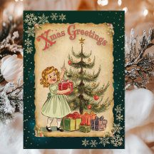 Pine Tree Little Girl Snowflakes Stars