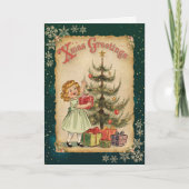  Pine Tree Little Girl Snowflakes Stars Feestdagen Kaart (Voorkant)