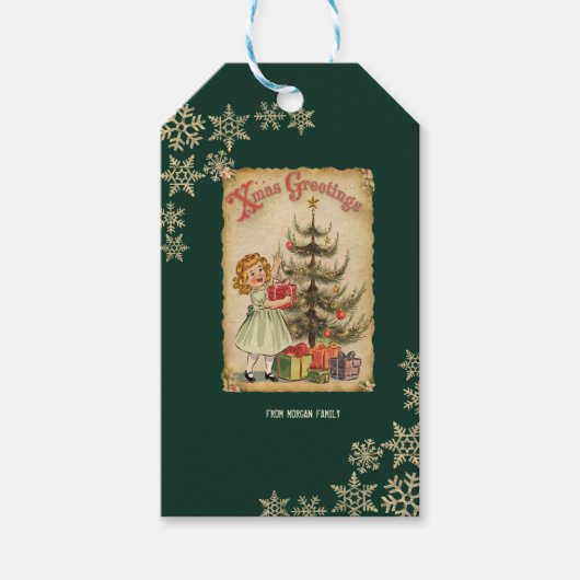  Pine Tree Little Girls Cadeaus Sneeuwvlokken Cadeaulabel (Voorkant)