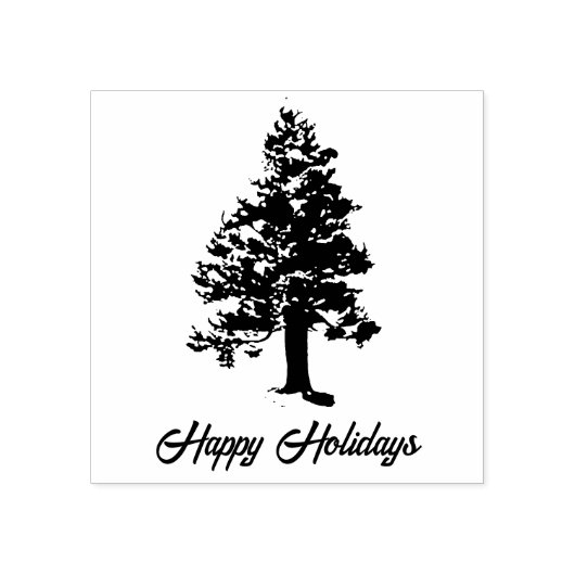 Pine Tree met Sneeuwscript Happy Holiday Christmas Rubberstempel (Afrduk)