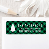 Pine Tree Modern Groen Buffalo Plaid Kerst Etiket (Insitu)
