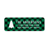 Pine Tree Modern Groen Buffalo Plaid Kerst Etiket (Voorkant)