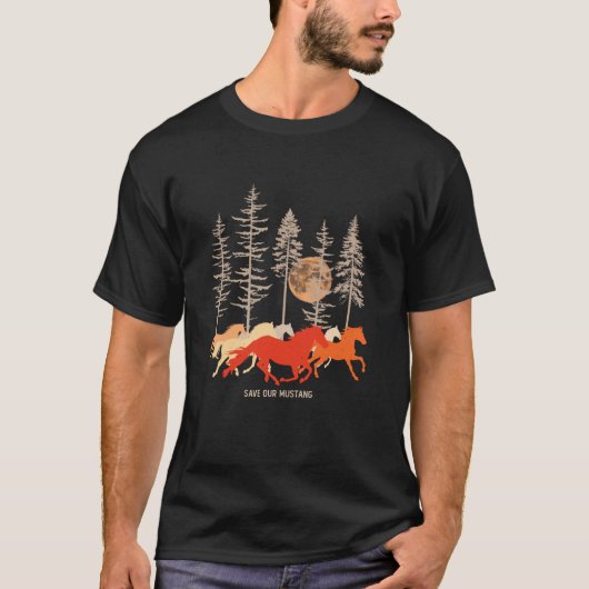  Pine Tree Moon Wild Mustang Horse Red onze T-shirt (Voorkant)
