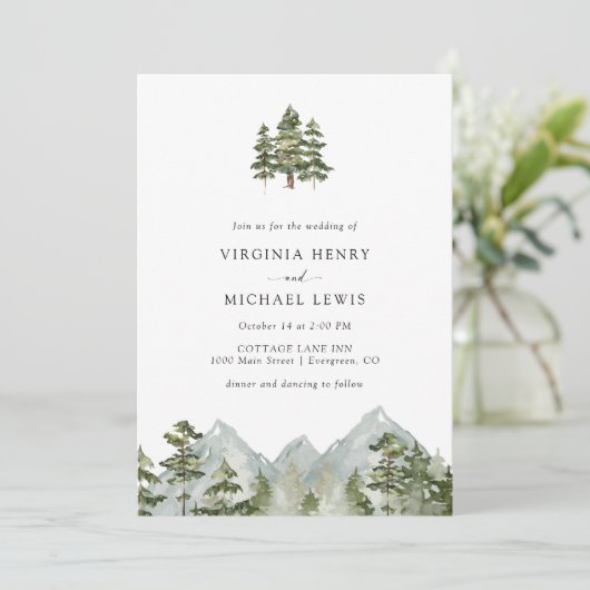 Pine Tree Mountain bruiloft Kaart (Staand voorkant)