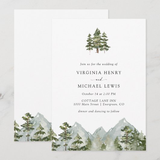 Pine Tree Mountain bruiloft Kaart (Voorkant / Achterkant)