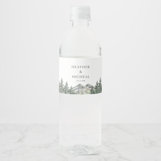 Pine Tree Mountain bruiloft Waterfles Etiket (Voorkant)