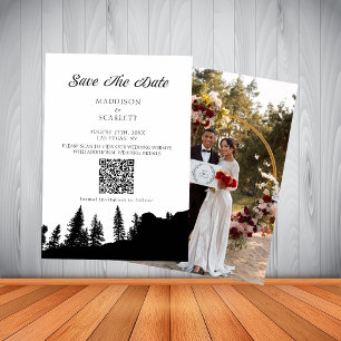 Pine Tree Mountain QR Code Huwelijk Save The Date Kaart