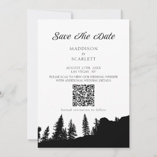 Pine Tree Mountain QR Code Huwelijk Save The Date Kaart (Voorkant)