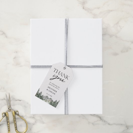 Pine Tree Mountain Trouw Dank Je Cadeaulabel (Met Touw)