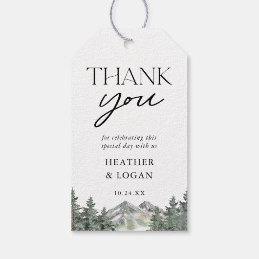 Pine Tree Mountain Trouw Dank Je Cadeaulabel (Achterkant)