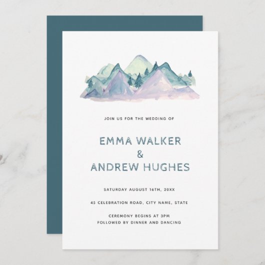 Pine Tree Mountains Natuur Woodland Green Wedding Kaart (Voorkant / Achterkant)